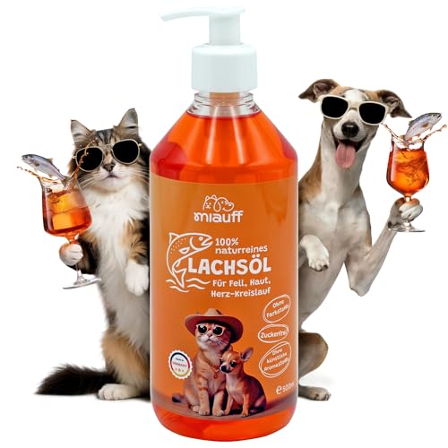 Miauff Lachsöl für Hunde & Katzen – Fischöl mit Omega-3 & -6 Fettsäuren (EPA & DHA) – Unterstützung für Haut, Fell & Vitalität (500ml) von Miauff