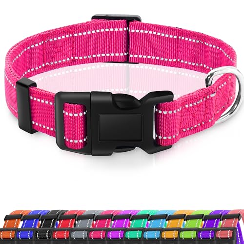 Miavers Reflektierendes Hundehalsband, verstellbares Nylon-Halsband, geeignet für kleine, mittelgroße und große Hunde (Größe L, Hot Pink, 2 Halsbänder), 2 Stück von Miavers