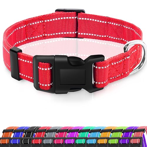 Miavers Reflektierendes Hundehalsband, verstellbares Nylon-Halsband, geeignet für kleine, mittelgroße und große Hunde (Größe XL, Rot, 2 Halsbänder), 2 Stück von Miavers