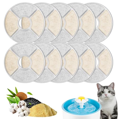 Miawtro Katzenwasserbrunnenfilter, 10 Stück, Katzenbrunnenfilter, weißer Haustier-Wasserbrunnenfilter mit Wasserreinigungsfiltration, Katzenwasserfilter für Haustiere, Hunde, Katzen (10 Stück) von Miawtro