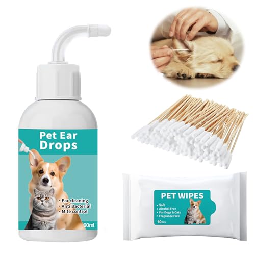 Hund Ohrentropfen, Wattestäbchen für Hunde, Ohrenreiniger für Hunde & Katzen, Entfernt Wachs und Gerüche, Haustier Ohrreiniger für Hunde und Katzen, Hundeohrschmalz, Schmutz, Geruchsentferner-60ML Hund Ohrentropfen, Wattestäbchen für Hunde, Ohrenreiniger für Hunde & Katzen, Entfernt Wachs und Gerüche, Haustier Ohrreiniger für Hunde und Katzen, Hundeohrschmalz, Schmutz, Geruchsentferner-60ML von Miayical