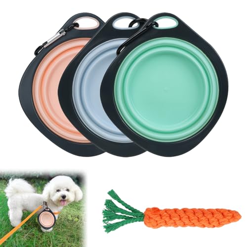 Hundenapf Faltbar, Tragbare Silikon Fressnapf, Haustier Katzen Futterbecher für Reisen, 3PCS Reise Hundenapf mit Karabiner für Hunde Unterwegs, Tragbarer Trinknapf Futternapf von Miayical