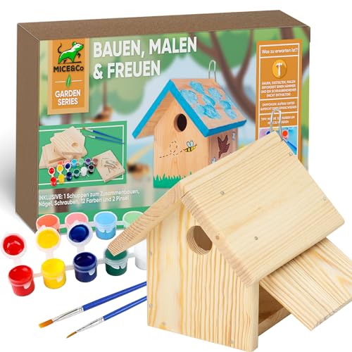 Mice&Co DIY Vogelhaus - Holzvogelhaus zum Bemalen, Nistkasten Bausatz, Montagekit mit Farben, Außenvogelhaus zum Bemalen | Bastelset Vogelhaus für den Garten, Ökologischer Vogelschutz Mice&Co DIY Vogelhaus - Holzvogelhaus zum Bemalen, Nistkasten Bausatz, Montagekit mit Farben, Außenvogelhaus zum Bemalen | Bastelset Vogelhaus für den Garten, Ökologischer Vogelschutz von Mice&Co