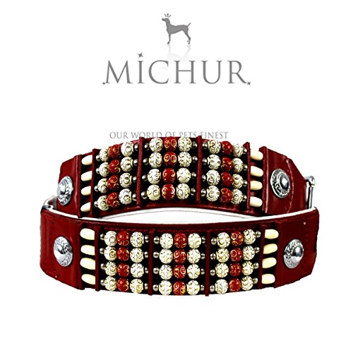 MICHUR PONCA Hundehalsband, Lederhalsband, Halsband, ROT, LEDER, verschieden farbige Kunstperlen, in verschiedenen Größen erhältlich von Michur