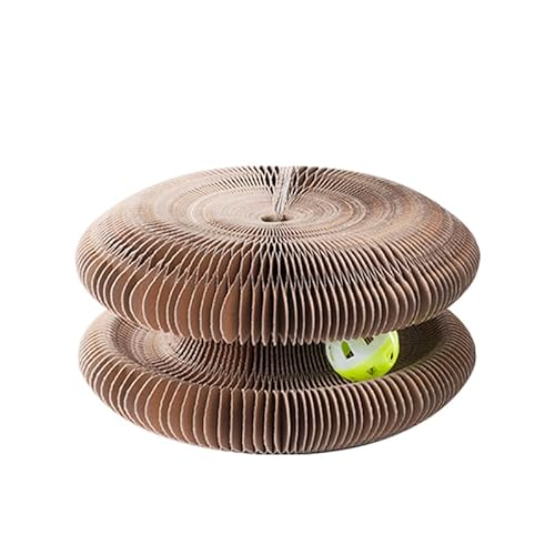 Kitty Kurlz Katzenspielzeug Faltbar – Verformbares Kratzbrett aus Karton mit Ball, Interaktives Spielzeug für Katzen, Kratzspielzeug, Verbindbar & Platzsparend, Kratzpappe für Katzen (Round) von Micmetago
