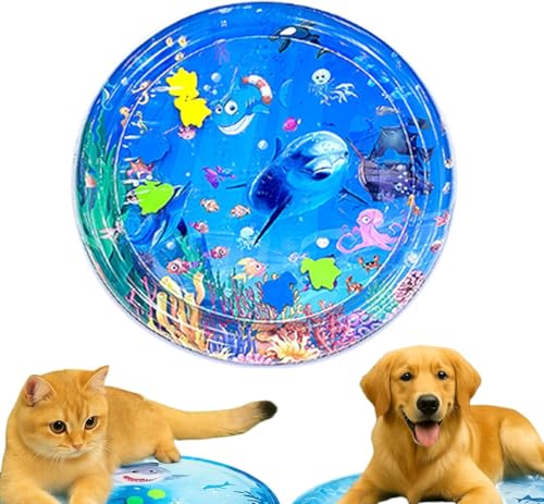 Micmetago Qosigote Kühlmatte Katze & Hund 65cm – Kratzfeste Wassermatte mit Spielbällen, Aufblasbare Sensorische Sommer Spielmatte, Interaktives Katzenspielzeug für Drinnen & Draußen (A) von Micmetago