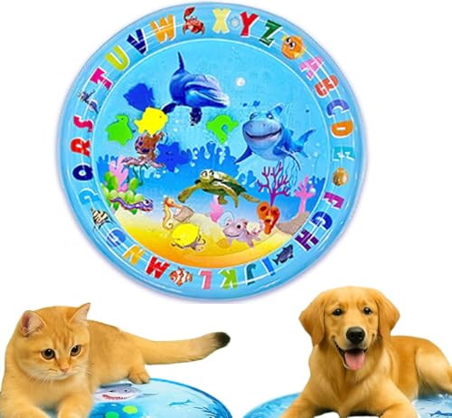 Micmetago Qosigote Kühlmatte Katze & Hund 65cm – Kratzfeste Wassermatte mit Spielbällen, Aufblasbare Sensorische Sommer Spielmatte, Interaktives Katzenspielzeug für Drinnen & Draußen (B) von Micmetago