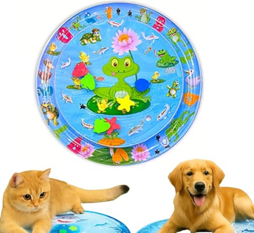 Micmetago Qosigote Kühlmatte Katze & Hund 65cm – Kratzfeste Wassermatte mit Spielbällen, Aufblasbare Sensorische Sommer Spielmatte, Interaktives Katzenspielzeug für Drinnen & Draußen (C) von Micmetago