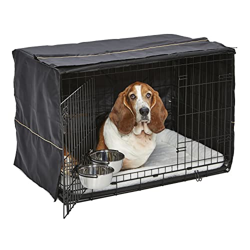 MidWest Homes for Pets iCrate 1536DD-KIT Hundebox-Set, mit ca. 91 cm langer Hundebox mit Doppeltür, Haustierbett, 2 Schüsseln und Box-Abdeckung, Trenneinsatz und patentierten Funktionen, schwarz von MidWest Homes for Pets