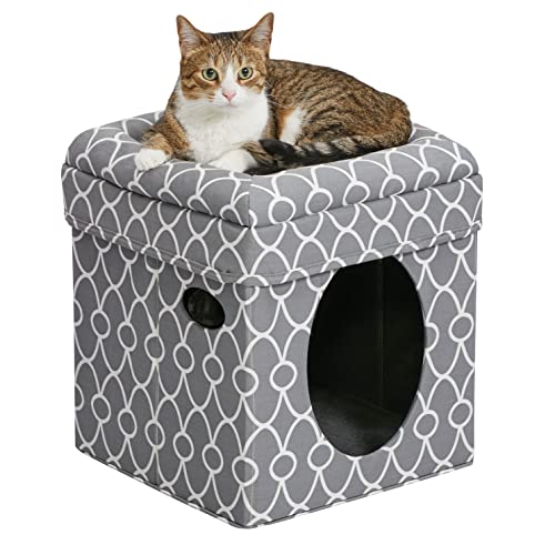 MidWest Homes for Pets Modell 137-GYG Katzenhaus, gemütlicher Katzenwürfel, modisches, graues, geometrisches Muster, ca. 39 x 39 x 42 cm (L x B x H) von MidWest Homes for Pets