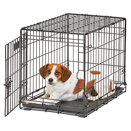 MidWest Homes for Pets Life Stages Modell 1624 Hundebox, klein, Einzeltür, faltbar, Metall, 61 cm lang, mit Trenneinsatz, Bodenschutz, auslaufsicherer Wanne, für kleine Hunde, schwarz von MidWest Homes for Pets