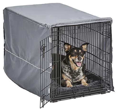 New World B36DD-KIT Hundebox-Set, mit Hundebox mit Einzeltür, passendem grauen Hundebett und grauer Box-Abdeckung, 91 cm, ideal für mittelgroße Hunderassen von MidWest Homes for Pets