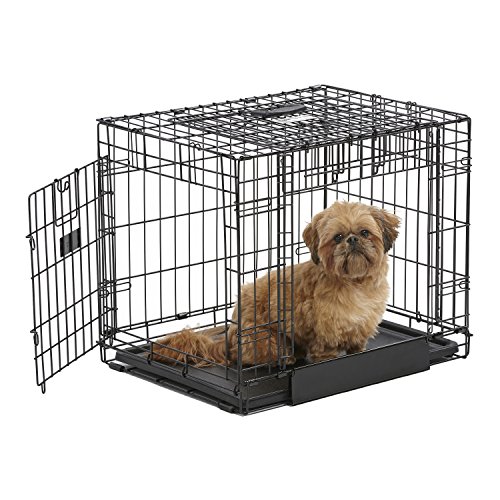 MidWest Homes for Pets Ovation Modell 1924DD Hundebox, ca. 61 cm lang, mit Doppeltür, auslaufsicherer Bodenwanne, Bodenschutzfüßen, Trenneinsatz und patentierten Funktionen, schwarz von MidWest Homes for Pets