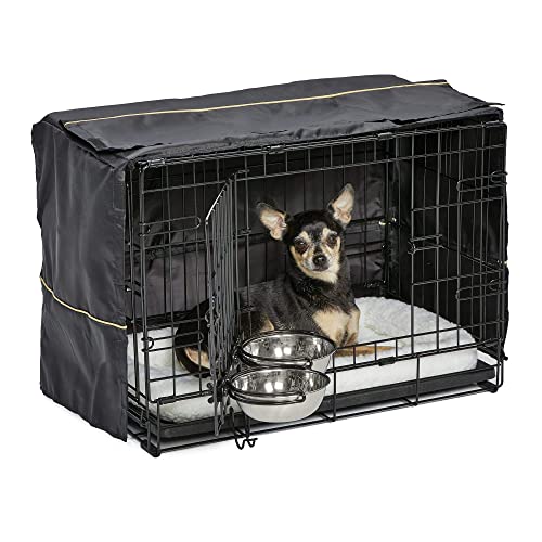 MidWest Homes for Pets iCrate 1522DD-KIT Hundebox-Set, mit ca. 58 cm langer Hundebox mit Doppeltür, Haustierbett, 2 Schüsseln und Box-Abdeckung, Trenneinsatz und patentierten Funktionen, schwarz von MidWest Homes for Pets