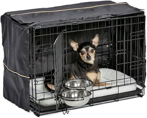 MidWest Homes for Pets iCrate 1522DD-KIT Hundebox-Set, mit ca. 58 cm langer Hundebox mit Doppeltür, Haustierbett, 2 Schüsseln und Box-Abdeckung, Trenneinsatz und patentierten Funktionen, schwarz von MidWest Homes for Pets