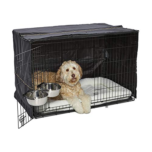MidWest Homes for Pets iCrate 1548DD-KIT Hundebox-Set, mit ca. 122 cm langer Hundebox mit Doppeltür, Haustierbett, 2 Schüsseln und Box-Abdeckung, Trenneinsatz und patentierten Funktionen, schwarz von MidWest Homes for Pets