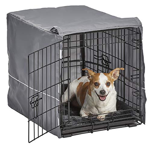 New World B24DD-KIT Hundebox-Set, mit Hundebox mit Doppeltür, passendem grauen Hundebett und grauer Box-Abdeckung, 61 cm lange Hundebox ideal für kleine Hunderassen von MidWest Homes for Pets