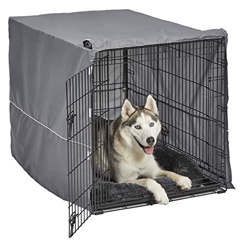 New World B42DD-KIT Hundebox-Set, mit Hundebox mit Doppeltür, passendem grauen Hundebett und grauer Box-Abdeckung, 107 cm lange Hundebox ideal für kleine Hunderassen von MidWest Homes for Pets
