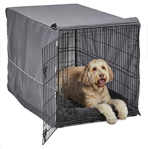 New World B48DD-KIT Hundebox-Set, mit Hundebox mit Doppeltür, passendem grauen Hundebett und grauer Box-Abdeckung, 122 cm lange Hundebox ideal für kleine Hunderassen von MidWest Homes for Pets