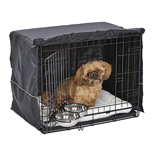 MidWest Homes for Pets iCrate 1524DD-KIT Hundebox-Set, mit ca. 61 cm langer Hundebox mit Doppeltür, Haustierbett, 2 Schüsseln und Box-Abdeckung, Trenneinsatz und patentierten Funktionen, schwarz von MidWest Homes for Pets