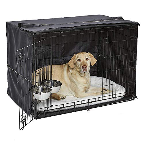 MidWest Homes for Pets iCrate 1542DD-KIT Hundebox-Set, mit ca. 107 cm langer Hundebox mit Doppeltür, Haustierbett, 2 Schüsseln und Box-Abdeckung, Trenneinsatz und patentierten Funktionen, schwarz von MidWest Homes for Pets