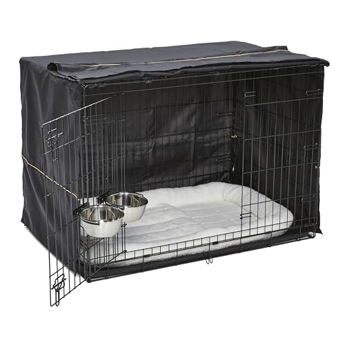 MidWest Homes for Pets iCrate 1542DD-KIT Hundebox-Set, mit ca. 107 cm langer Hundebox mit Doppeltür, Haustierbett, 2 Schüsseln und Box-Abdeckung, Trenneinsatz und patentierten Funktionen, schwarz von MidWest Homes for Pets