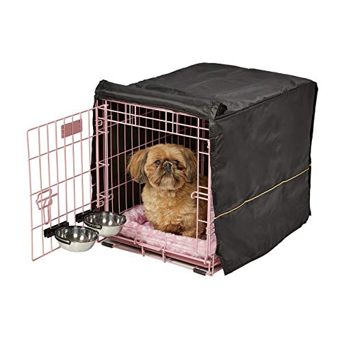 MidWest Homes for Pets iCrate 1522SS-KIT Hundebox-Set, mit ca. 58 cm langer Hundebox mit Einzeltür, Haustierbett, 2 Schüsseln und Box-Abdeckung, Trenneinsatz und patentierten Funktionen, rosa von MidWest Homes for Pets