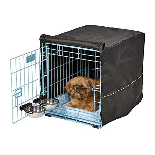 MidWest Homes for Pets iCrate 1522SS-KIT Hundebox-Set, mit ca. 58 cm langer Hundebox mit Einzeltür, Haustierbett, 2 Schüsseln und Box-Abdeckung, Trenneinsatz und patentierten Funktionen, blau von MidWest Homes for Pets