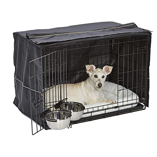 MidWest Homes for Pets iCrate 1530DD-KIT Hundebox-Set, mit ca. 76 cm langer Hundebox mit Doppeltür, Haustierbett, 2 Schüsseln und Box-Abdeckung, Trenneinsatz und patentierten Funktionen, schwarz von MidWest Homes for Pets