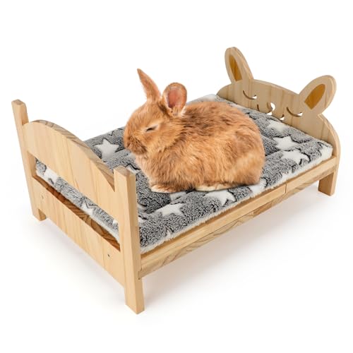 Midollarle Großes Kaninchenbett aus Holz mit weicher Matte, 2-in-1 faltbares Haustierbett für Kaninchen, Meerschweinchen, Hamster, Frettchen, Chinchilla, Kätzchen, Welpen, Schlafen, abnehmbares Midollarle Großes Kaninchenbett aus Holz mit weicher Matte, 2-in-1 faltbares Haustierbett für Kaninchen, Meerschweinchen, Hamster, Frettchen, Chinchilla, Kätzchen, Welpen, Schlafen, abnehmbares von Midollarle