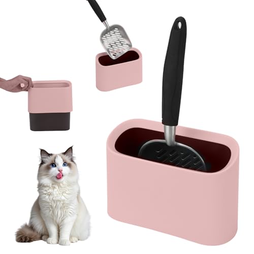 Midollarle Robuste Katzenstreuschaufel mit Halter, Metall-Katzenschaufel und abnehmbarem Mülleimer, Aluminium-Kitty-Kotschaufel erfasst alle Klumpen, Speed Sifter Katzentoilettenschaufel und Caddy mit von Midollarle