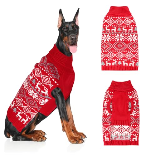 Weihnachtspullover für große Hunde, dicke, warme Haustier-Strickwaren mit Schneeflocke, Rentier, Hunde-Pullover für kaltes Wetter, Winter-Strick-Rollkragen-Hundepullover für mittelgroße und große Weihnachtspullover für große Hunde, dicke, warme Haustier-Strickwaren mit Schneeflocke, Rentier, Hunde-Pullover für kaltes Wetter, Winter-Strick-Rollkragen-Hundepullover für mittelgroße und große von Midollarle