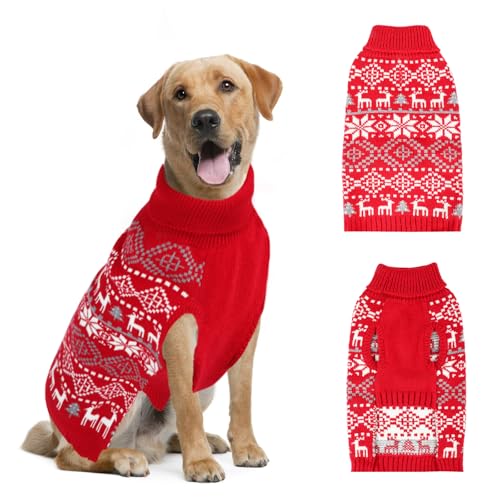 Weihnachtspullover für große Hunde, dickes, warmes Hunde-Sweatshirt mit Loch für die Leine, Schneeflocke, Rentier, Hund, Urlaubspullover für kaltes Wetter, Winter-Strick-Rollkragen-Hundepullover für Weihnachtspullover für große Hunde, dickes, warmes Hunde-Sweatshirt mit Loch für die Leine, Schneeflocke, Rentier, Hund, Urlaubspullover für kaltes Wetter, Winter-Strick-Rollkragen-Hundepullover für von Midollarle