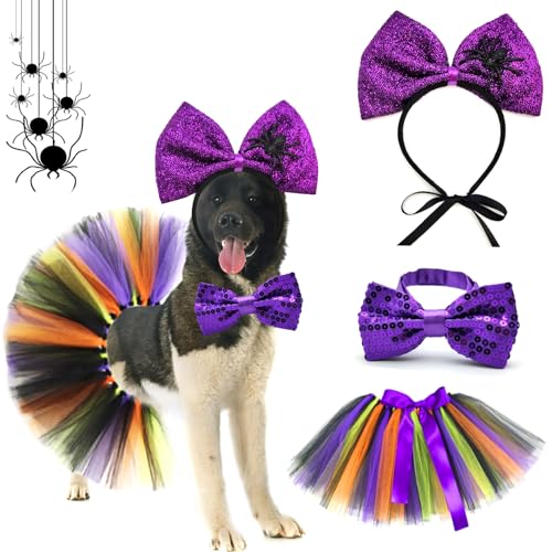 Haustier-Halloween-Kostüm, Hund, Tüllrock, Katzenhalsband, Schleife, Haarreifen mit Spinne, 3 Stück, Halloween-Kostüm, Zubehör, glänzendes Stirnband, Kleid, niedliches Cosplay-Outfit für mittelgroße Haustier-Halloween-Kostüm, Hund, Tüllrock, Katzenhalsband, Schleife, Haarreifen mit Spinne, 3 Stück, Halloween-Kostüm, Zubehör, glänzendes Stirnband, Kleid, niedliches Cosplay-Outfit für mittelgroße von Midufrry