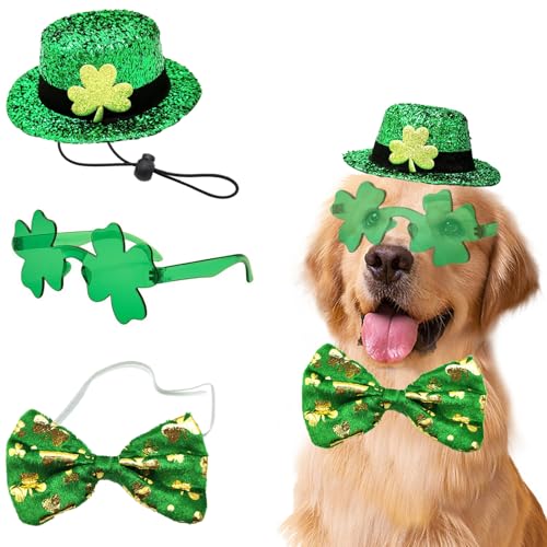 St. Patrick's Day Hundekostüm, 3-teilig, irischer Kobold, großer Hut, Haustier-Kleeblatt, Sonnenbrille, Fliege, Set für große Hunde, St. Patrick's Day, Partys, Hunde-Outfits (groß, irischer Hut, von Midufrry