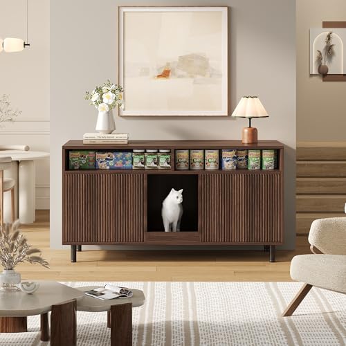 Katzentoiletten-Schrank/Katzenstreuwanne-Schrank mit Sandauffangmatte, Haustier-Schrank mit Ablage, Haustier-Sideboard/TV-Schrank, ohne Katzenstreuwanne, 120x50x66cm, Nussbaumfarbe von Mielvu