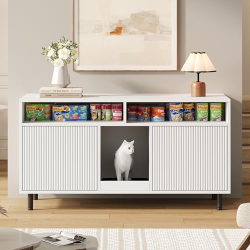 Katzentoiletten-Schrank/Katzenstreuwanne-Schrank mit Sandauffangmatte, Haustier-Schrank mit Ablage, Haustier-Sideboard/TV-Schrank, ohne Katzenstreuwanne, 120x50x66cm, Weiß von Mielvu