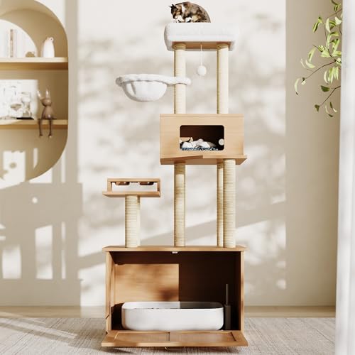 Kratzbaum, Katzenklo-Schrank, moderner Katzenturm für Wohnungskatzen, mit großer Plattform, Futterstation und 1 Hängematte, All-in-one Katzenmöbel, nussbaumfarben,80 * 50 * 173cm Kratzbaum, Katzenklo-Schrank, moderner Katzenturm für Wohnungskatzen, mit großer Plattform, Futterstation und 1 Hängematte, All-in-one Katzenmöbel, nussbaumfarben,80 * 50 * 173cm von Mielvu