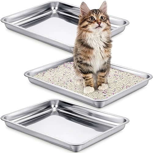 Mifoci 3 Stück Edelstahl-Katzentoilette für Kätzchen, kleine Metall-Klo, Katzentoilette, Geruchskontrolle, leicht zu reinigen, niedriger Einstieg, Katzentoilette für kleine Katzen, Hamster, Kaninchen, von Mifoci