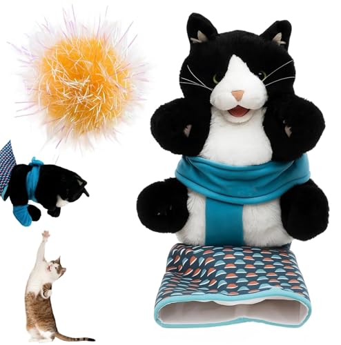 Katze Wrestling Handschuhe,Interaktives Katzenspielzeug mit Plüschtier Spielzeug Handpuppe, Katzenspielzeug für Training, kuscheltier katze,Perfekt für interaktive Spiele zwischen Katze und Besitzer von MigWoo