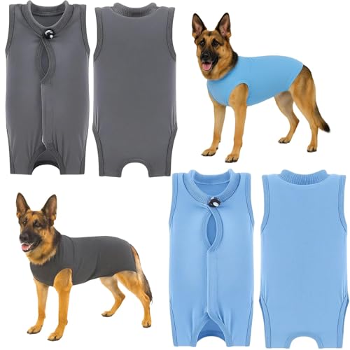 Hundebody Nach Op mit Reißverschluss, OP-Body für Hunde nach Kastration, Wundschutzanzug als Alternative zur Halskrause, Leckschutz für Hündin & Rüde (2er-Set, Größe S) von MigWoo