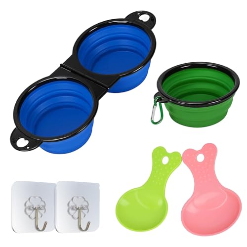 2 Stück Hundenapf Faltbar Set, Faltbarer Hundenapf, 2 in 1 Reise Schüssel für Haustier mit Verschlussclips Hund/Katze, Reisenapf Hund mit Klebehaken und Haustier Löffel 2 Stück Hundenapf Faltbar Set, Faltbarer Hundenapf, 2 in 1 Reise Schüssel für Haustier mit Verschlussclips Hund/Katze, Reisenapf Hund mit Klebehaken und Haustier Löffel von MigWoo