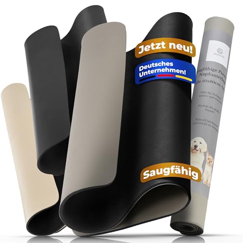 Miggo® Saugfähige Premium Napfunterlage für Katzen und Hunde 50x80cm Grau Futtermatte Futterunterlage Hundenapf Fressnapf Katze rutschfeste Unterlage für Futter, Wasser, Brunnen, Kunstleder, XL von Miggo