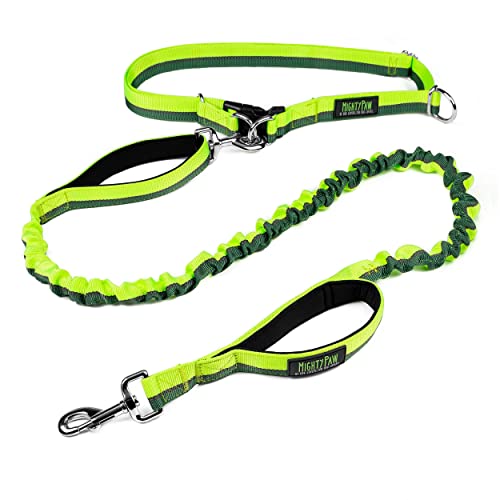 Mighty Paw Bungee-Leine 2.0 | 122 cm Hundeleine mit doppelt gepolsterten Verkehrsgriffen zum Laufen, Wandern und Joggen, tragbarer Gürtel (68,6–121,9 cm Bund) mit 2 Befestigungsschlaufen, Haustiere von Mighty Paw