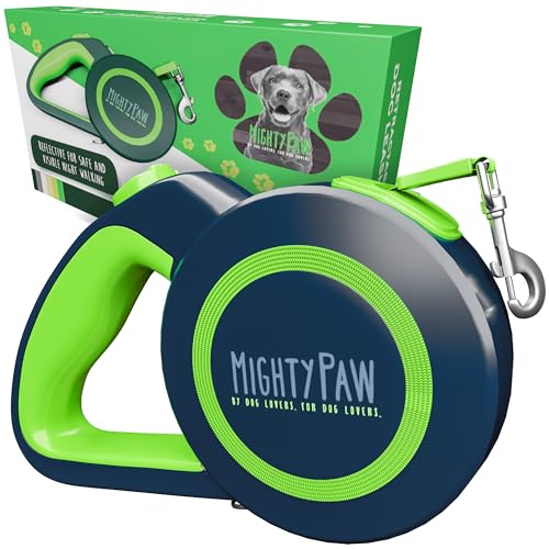 Mighty Paw Einziehbare Hundeleine, 4.6m - Rolleine für Hunde aus Nylon für Hunde & Haustiere bis 50 kg - Robust & Reflektierend Ausziehleine, Flexi Leine, Ziehleine, Aufrollleine Hund - Grün, Standard Mighty Paw Einziehbare Hundeleine, 4.6m - Rolleine für Hunde aus Nylon für Hunde & Haustiere bis 50 kg - Robust & Reflektierend Ausziehleine, Flexi Leine, Ziehleine, Aufrollleine Hund - Grün, Standard von Mighty Paw