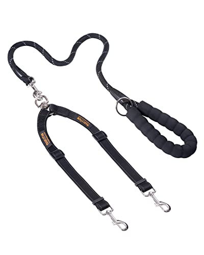 Mighty Paw Doppelte Hundeleine | Dual Two Pet Leash mit Komfortgriff und wetterfestem Kletterseilgriff | Verwicklungsfreier 360° drehbarer Haken | Verstellbarer Splitter für kleine, mittelgroße und von Mighty Paw