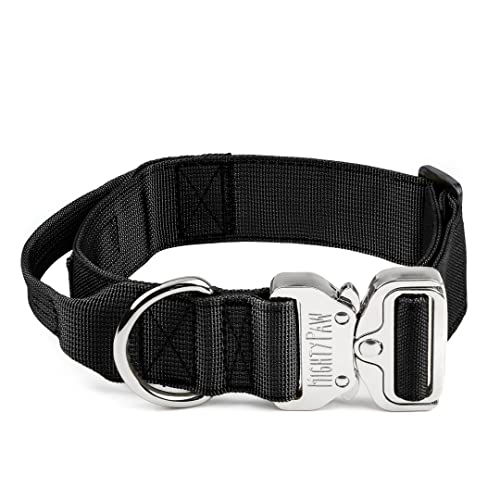 Mighty Paw Tactical Dog Collar | Adjustable Working K9 Collar for Training with Heavy Duty Metal Buckle and Control Handle. Premium Grade Weatherproof Polyester for Medium to Extra Large Pets (Black) von Mighty Paw