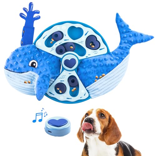 Migipaws Interaktives Hundespielzeug, Intelligentes Spielzeug für Hunde & Katzen,Schnuffelteppich und Langsamfütter für mentales Training, Plüschspielzeug und Aufnahme-Wiedergabe(Wal) von Migipaws