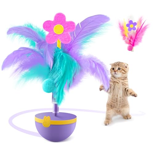 Migipaws Interaktives Katzenspielzeug, Katzenspielzeug mit Federn, Tumbler Design, Quietschespielzeug für Tiger, austauschbar(lila) von Migipaws