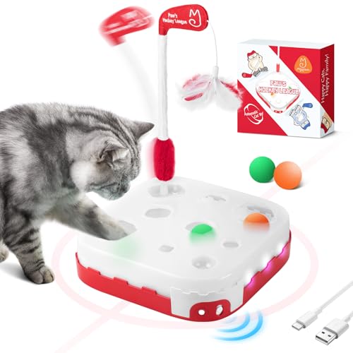 Migipaws Katzenspielzeug,5-in-1 elektrisches interaktives Katzenspielzeug,rollender Bälle,Flexible Angel mit Federn,Papierbox Design,Pfoten-Hockey-Liga für Hauskatzen von Migipaws